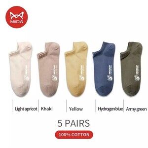 MiiOW Set of 5 Lightweight Cotton Low Cut Ankle Socks Summer Breathable 6.5-11